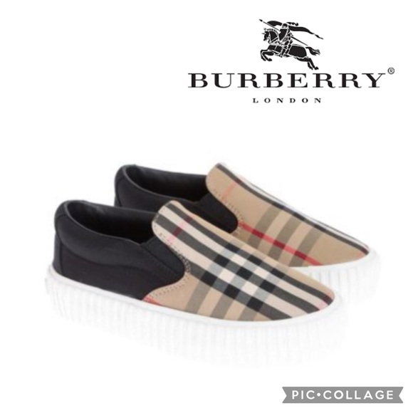 Burberry Kids Erwin Nova Check Slip On Sneakers {Blk/Multi Plaid} 30/12.5 US